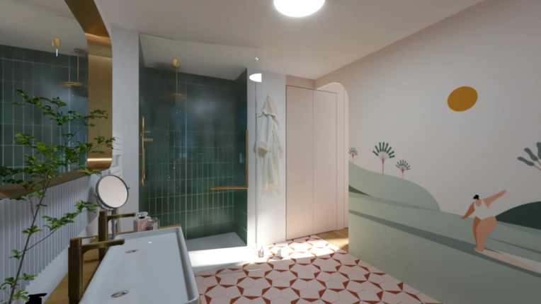 Maison individuelle, Bohème, Minimaliste, Contemporain, Japonais, Scandinave, Salle de bain, Chic